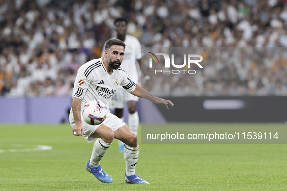 Daniel Carvajal of Real Madrid is in action during the La Liga 2024/25 match between Real Madrid and Real Betis at Santiago Bernabeu Stadium...