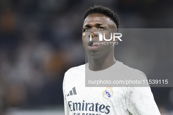 Vinicius Jr of Real Madrid during the La Liga 2024/25 match between Real Madrid and Real Betis at Santiago Bernabeu Stadium in Madrid, Spain...