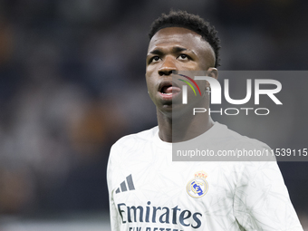 Vinicius Jr of Real Madrid during the La Liga 2024/25 match between Real Madrid and Real Betis at Santiago Bernabeu Stadium in Madrid, Spain...