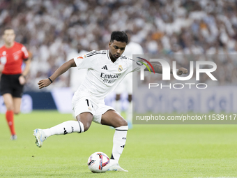 Rodrygo Goes of Real Madrid during the La Liga 2024/25 match between Real Madrid and Real Betis at Santiago Bernabeu Stadium in Madrid, Spai...