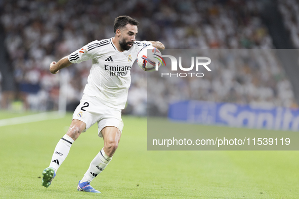 Daniel Carvajal of Real Madrid is in action during the La Liga 2024/25 match between Real Madrid and Real Betis at Santiago Bernabeu Stadium...