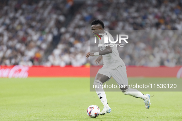 Vinicius Jr of Real Madrid during the La Liga 2024/25 match between Real Madrid and Real Betis at Santiago Bernabeu Stadium in Madrid, Spain...