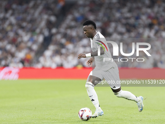 Vinicius Jr of Real Madrid during the La Liga 2024/25 match between Real Madrid and Real Betis at Santiago Bernabeu Stadium in Madrid, Spain...