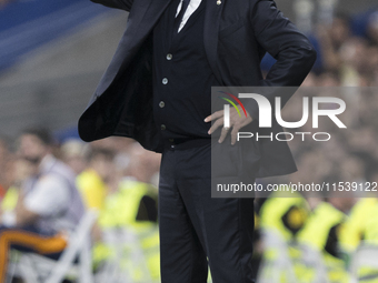 Real Madrid coach Carlo Ancelotti during the La Liga 2024/25 match between Real Madrid and Real Betis at Santiago Bernabeu Stadium in Madrid...