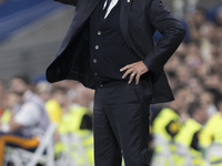 Real Madrid coach Carlo Ancelotti during the La Liga 2024/25 match between Real Madrid and Real Betis at Santiago Bernabeu Stadium in Madrid...