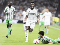 Vinicius Jr of Real Madrid is in action during the La Liga 2024/25 match between Real Madrid and Real Betis at Santiago Bernabeu Stadium in...