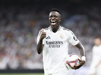 Vinicius Jr of Real Madrid during the La Liga 2024/25 match between Real Madrid and Real Betis at Santiago Bernabeu Stadium in Madrid, Spain...