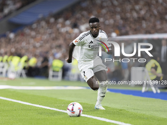 Vinicius Jr of Real Madrid during the La Liga 2024/25 match between Real Madrid and Real Betis at Santiago Bernabeu Stadium in Madrid, Spain...