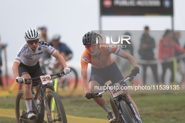 Anne Terpstra of the Netherlands participates in the UCI Mountain Bike World Championships Women in Pal Arinsal, Andorra, on September 1, 20...