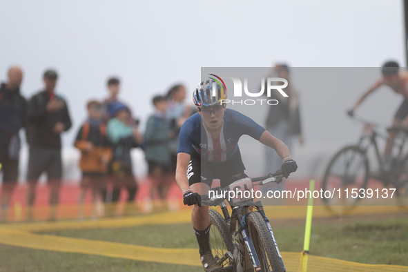 Kate Courtney of the USA competes in the UCI Mountain Bike World Championships Women in Pal Arinsal, Andorra, on September 1, 2024. 