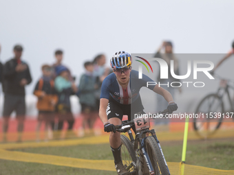 Kate Courtney of the USA competes in the UCI Mountain Bike World Championships Women in Pal Arinsal, Andorra, on September 1, 2024. (