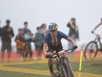 Kate Courtney of the USA competes in the UCI Mountain Bike World Championships Women in Pal Arinsal, Andorra, on September 1, 2024. (