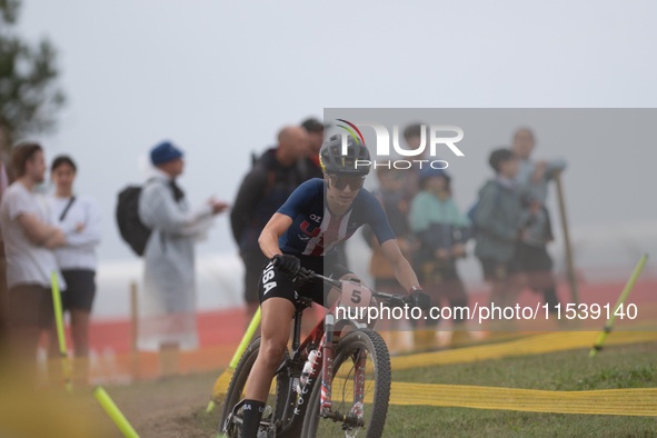 Savilia Blunk of the USA competes in the UCI Mountain Bike World Championships Women in Pal Arinsal, Andorra, on September 1, 2024. 