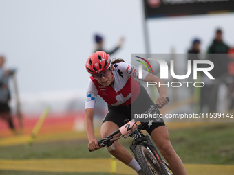 Alessandra Keller of Switzerland competes in the UCI Mountain Bike World Championships Women in Pal Arinsal, Andorra, on September 1, 2024....