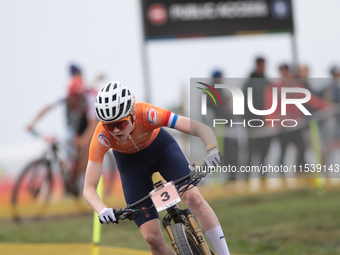 Puck Pieterse of Nederland participates in the UCI Mountain Bike World Championships Women in Pal Arinsal, Andorra, on September 1, 2024. (