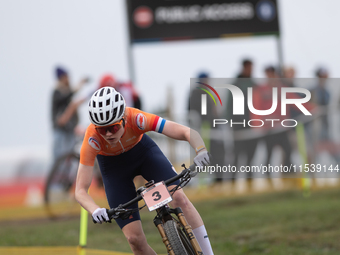 Puck Pieterse of Nederland participates in the UCI Mountain Bike World Championships Women in Pal Arinsal, Andorra, on September 1, 2024. (