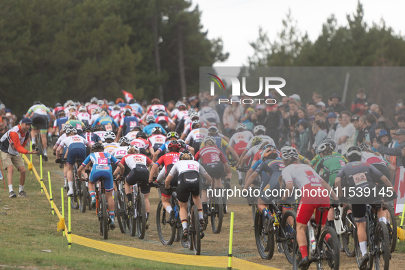 Cyclists participate in the UCI Mountain Bike World Championships Women in Pal Arinsal, Andorra, on September 1, 2024. 