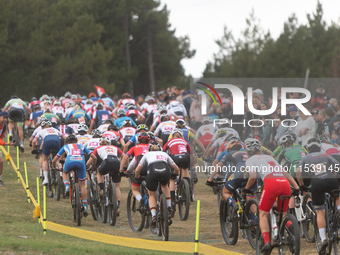 Cyclists participate in the UCI Mountain Bike World Championships Women in Pal Arinsal, Andorra, on September 1, 2024. (