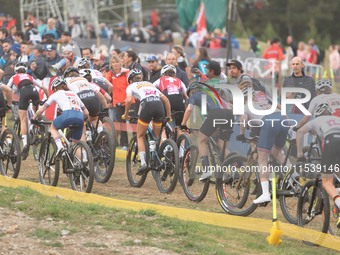 Cyclists participate in the UCI Mountain Bike World Championships Women in Pal Arinsal, Andorra, on September 1, 2024. (