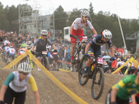 Cyclists participate in the UCI Mountain Bike World Championships Women in Pal Arinsal, Andorra, on September 1, 2024. (