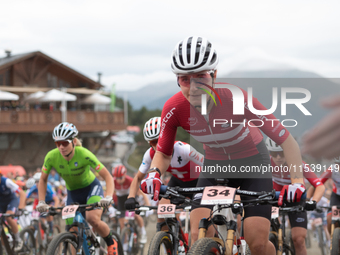 Cyclists participate in the UCI Mountain Bike World Championships Women in Pal Arinsal, Andorra, on September 1, 2024. (