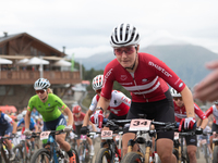 Cyclists participate in the UCI Mountain Bike World Championships Women in Pal Arinsal, Andorra, on September 1, 2024. (