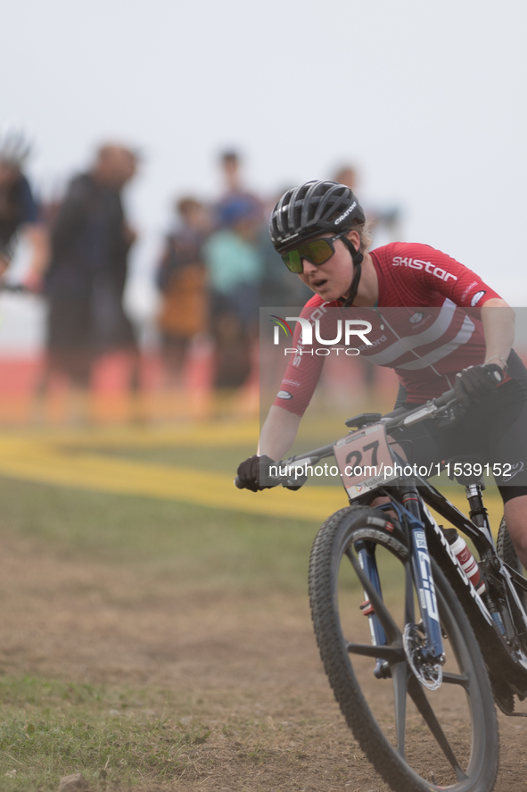 Caroline Boh?A of Denmark participates in the UCI Mountain Bike World Championships Women in Pal Arinsal, Andorra, on September 1, 2024. 