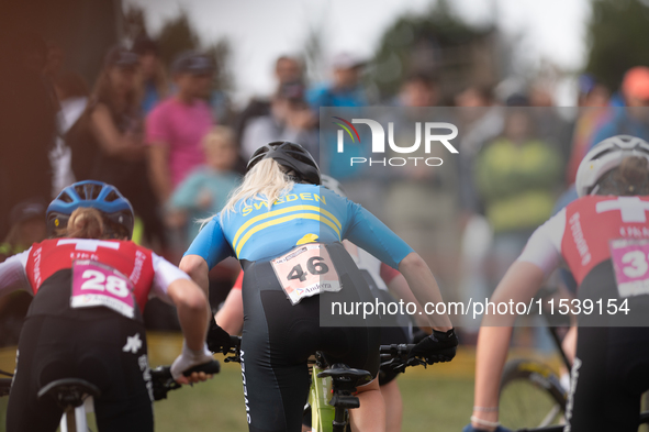 Jazilla Mwamikazi of Rwanda competes in the UCI Mountain Bike World Championships Women Under 23 in Pal Arinsal, Andorra, on September 1, 20...