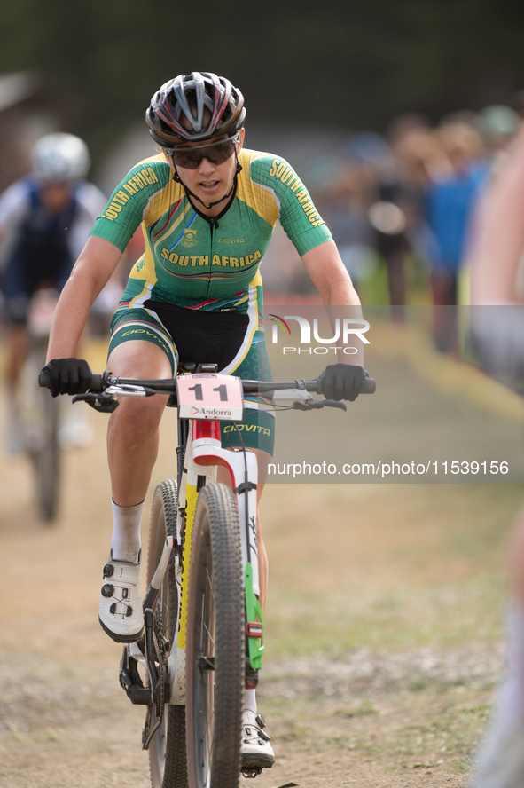 Candice Lill of South Africa participates in the UCI Mountain Bike World Championships Women in Pal Arinsal, Andorra, on September 1, 2024. 