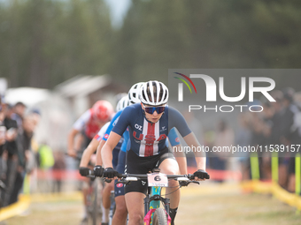 Haley Batten of the USA participates in the UCI Mountain Bike World Championships Women in Pal Arinsal, Andorra, on September 1, 2024. (