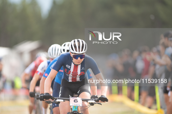 Haley Batten of the USA participates in the UCI Mountain Bike World Championships Women in Pal Arinsal, Andorra, on September 1, 2024. 