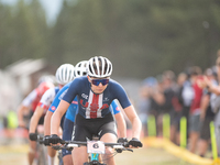 Haley Batten of the USA participates in the UCI Mountain Bike World Championships Women in Pal Arinsal, Andorra, on September 1, 2024. (