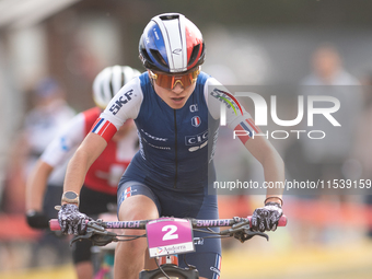 Olivia Onesti of France competes in the UCI Mountain Bike World Championships Women Under 23 in Pal Arinsal, Andorra, on September 1, 2024....