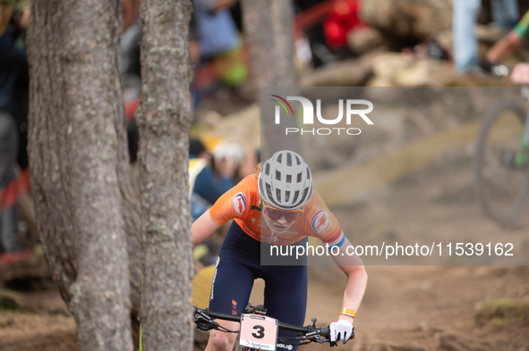 Puck Pieterse of Nederland participates in the UCI Mountain Bike World Championships Women in Pal Arinsal, Andorra, on September 1, 2024. 