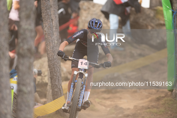 Samara Maxwell of New Zealand participates in the UCI Mountain Bike World Championships Women in Pal Arinsal, Andorra, on September 1, 2024....