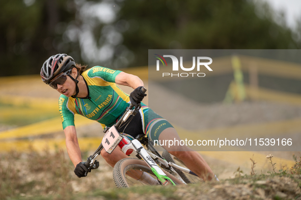 Candice Lill of South Africa participates in the UCI Mountain Bike World Championships Women in Pal Arinsal, Andorra, on September 1, 2024. 