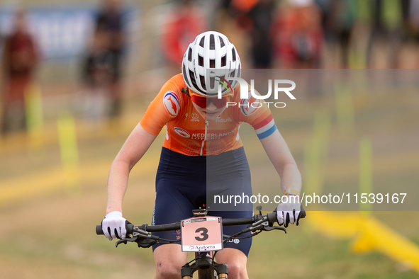 Puck Pieterse of Nederland participates in the UCI Mountain Bike World Championships Women in Pal Arinsal, Andorra, on September 1, 2024. 