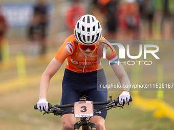 Puck Pieterse of Nederland participates in the UCI Mountain Bike World Championships Women in Pal Arinsal, Andorra, on September 1, 2024. (