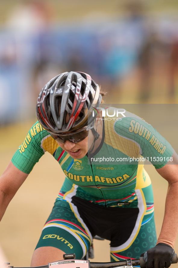 Candice Lill of South Africa participates in the UCI Mountain Bike World Championships Women in Pal Arinsal, Andorra, on September 1, 2024. 