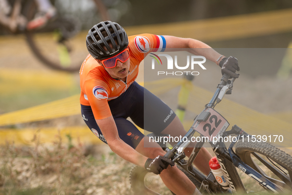 Anne Terpstra of the Netherlands participates in the UCI Mountain Bike World Championships Women in Pal Arinsal, Andorra, on September 1, 20...