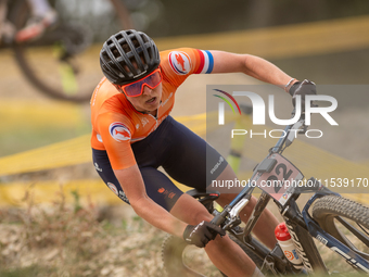 Anne Terpstra of the Netherlands participates in the UCI Mountain Bike World Championships Women in Pal Arinsal, Andorra, on September 1, 20...