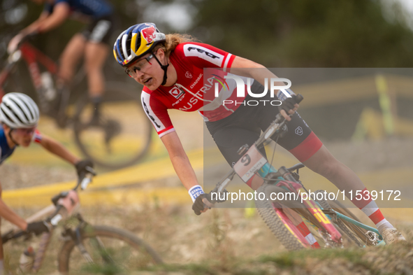 Laura Stigger of Austria participates in the UCI Mountain Bike World Championships Women in Pal Arinsal, Andorra, on September 1, 2024. 