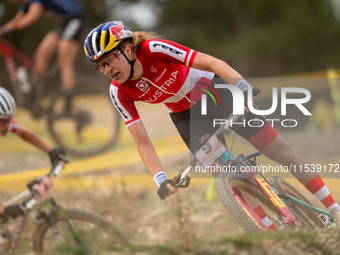 Laura Stigger of Austria participates in the UCI Mountain Bike World Championships Women in Pal Arinsal, Andorra, on September 1, 2024. (