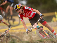 Laura Stigger of Austria participates in the UCI Mountain Bike World Championships Women in Pal Arinsal, Andorra, on September 1, 2024. (