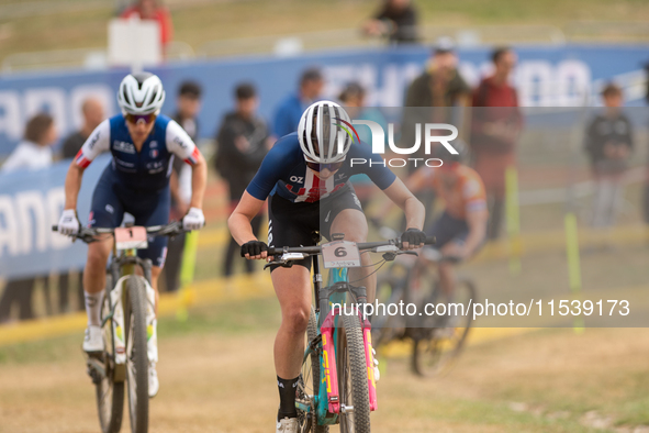 Haley Batten of the USA participates in the UCI Mountain Bike World Championships Women in Pal Arinsal, Andorra, on September 1, 2024. 