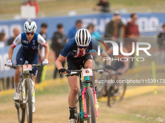 Haley Batten of the USA participates in the UCI Mountain Bike World Championships Women in Pal Arinsal, Andorra, on September 1, 2024. (