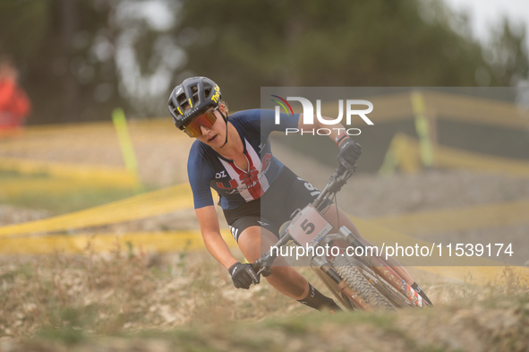 Savilia Blunk of the USA competes in the UCI Mountain Bike World Championships Women in Pal Arinsal, Andorra, on September 1, 2024. 