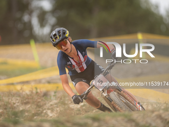 Savilia Blunk of the USA competes in the UCI Mountain Bike World Championships Women in Pal Arinsal, Andorra, on September 1, 2024. (