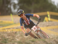 Savilia Blunk of the USA competes in the UCI Mountain Bike World Championships Women in Pal Arinsal, Andorra, on September 1, 2024. (