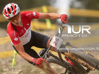 Jennifer Jackson of Canada participates in the UCI Mountain Bike World Championships Women in Pal Arinsal, Andorra, on September 1, 2024. (